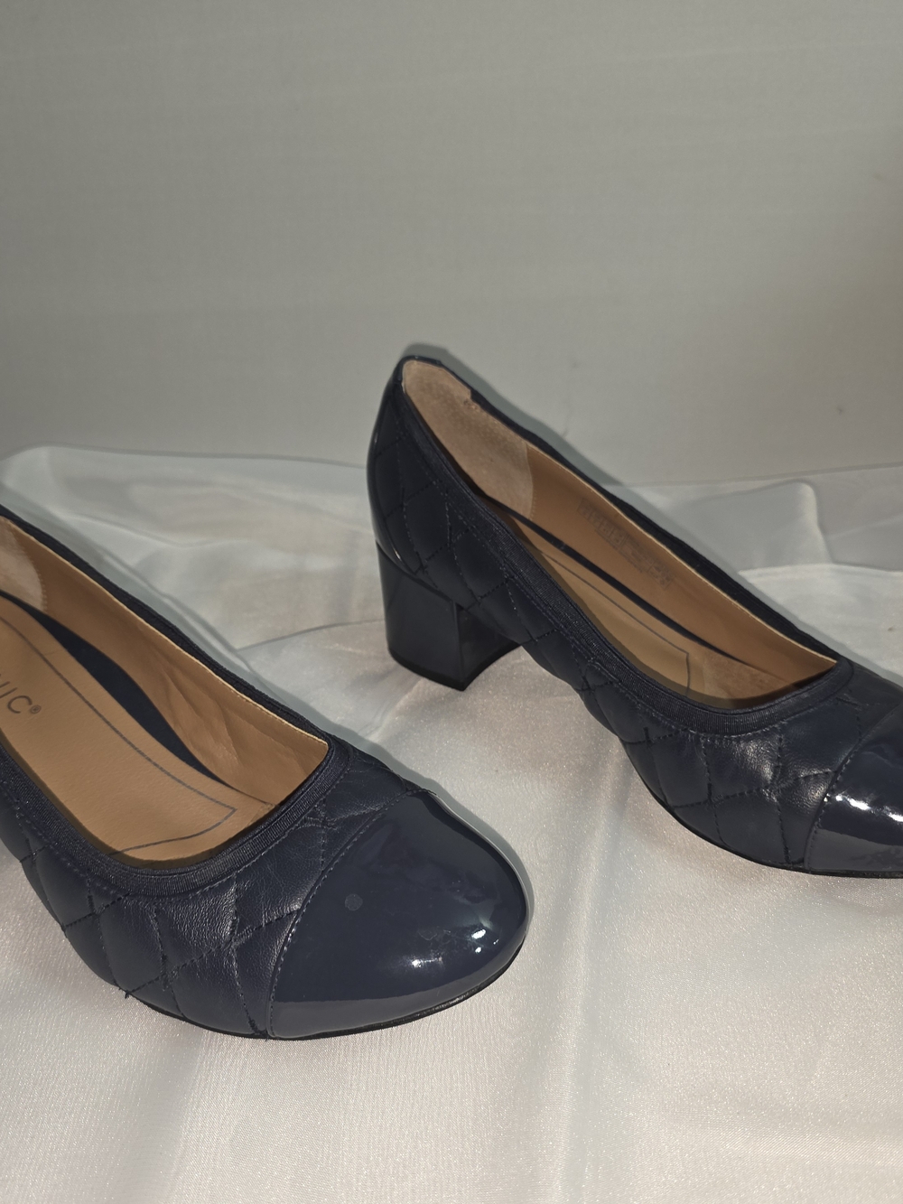 Vionic Navy Quilted Block Heel Pumps